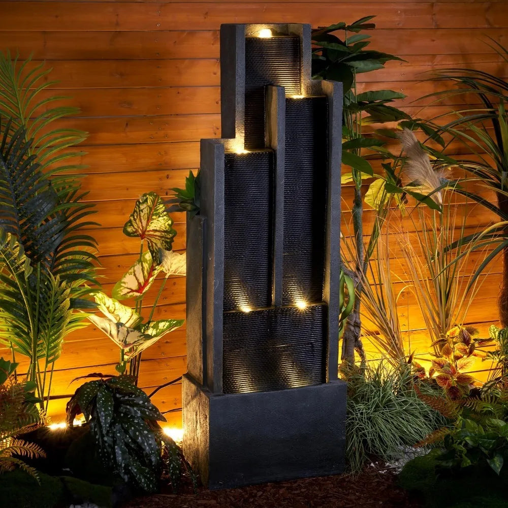 Modern Waterfall Indoor Outdoor Fountain with LED Lights - Pet and Family Living 
