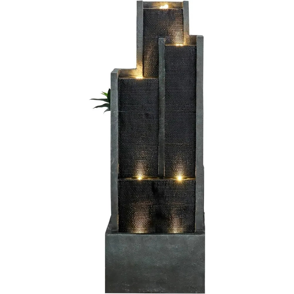 Modern Waterfall Indoor Outdoor Fountain with LED Lights - Pet and Family Living 
