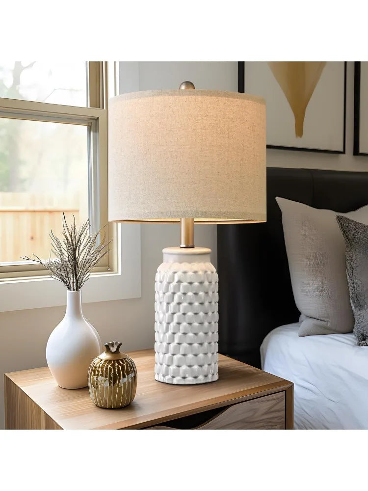 Modern White Ceramic Bedside Lamp Set of 2 - Pet and Family Living 