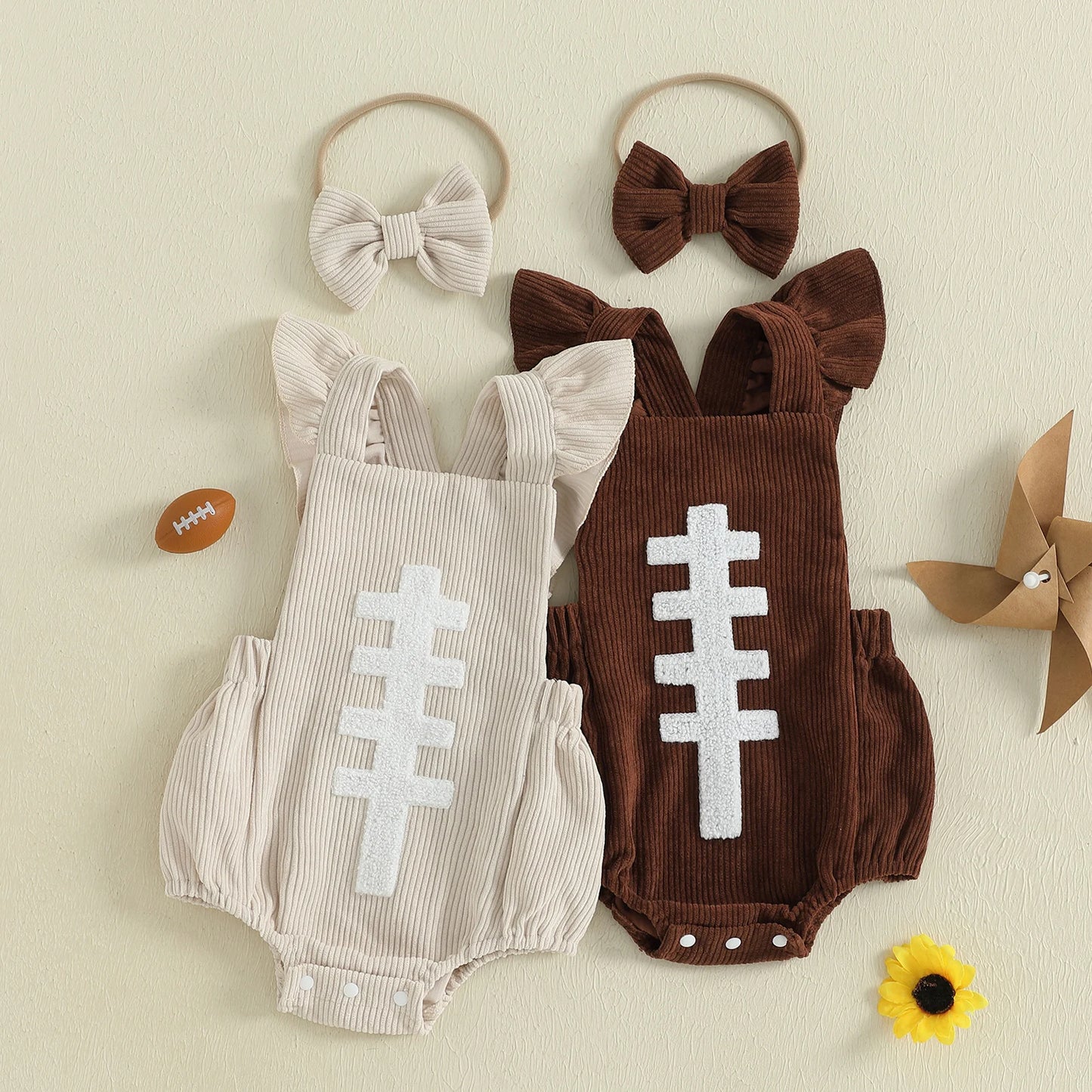 Baby Girl Football Ruffle Romper and Headband Set - Pet and Family Living 
