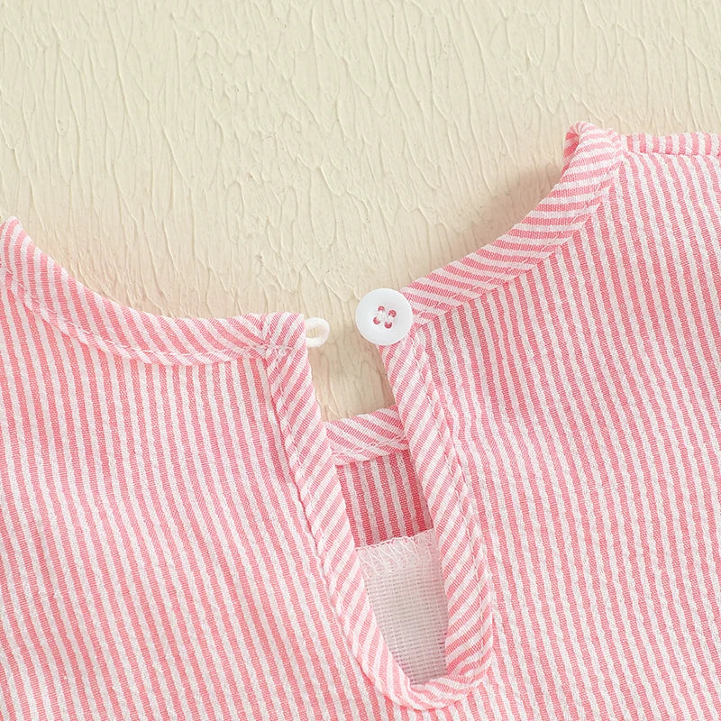 Adorable Baby Girls Romper with Flutter Sleeves Striped Design Cute Bows and Embroidered Letters - Perfect Summer Outfit for Little Ones - Pet and Family Living 
