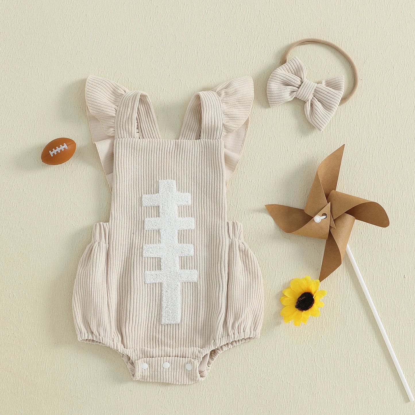 Baby Girl Fall Ruffle Football Romper and Headband - Pet and Family Living 