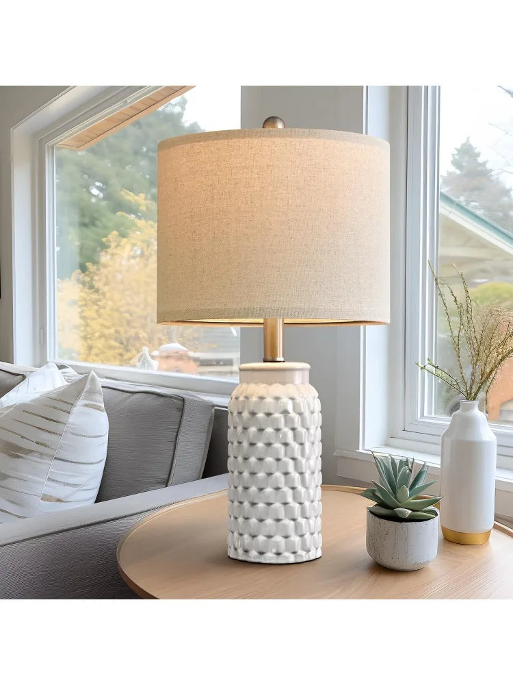 Modern White Ceramic Bedside Lamp Set of 2 - Pet and Family Living 