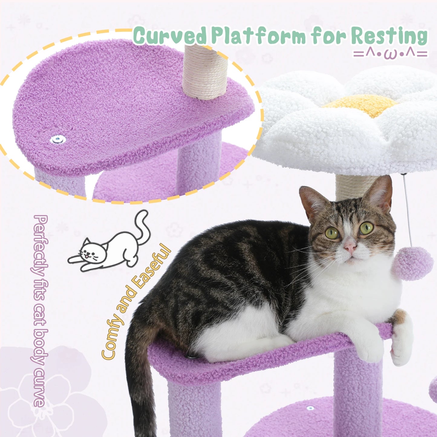 Flower Cat Tree with Plush Perches and Scratching Post - Pet and Family Living 