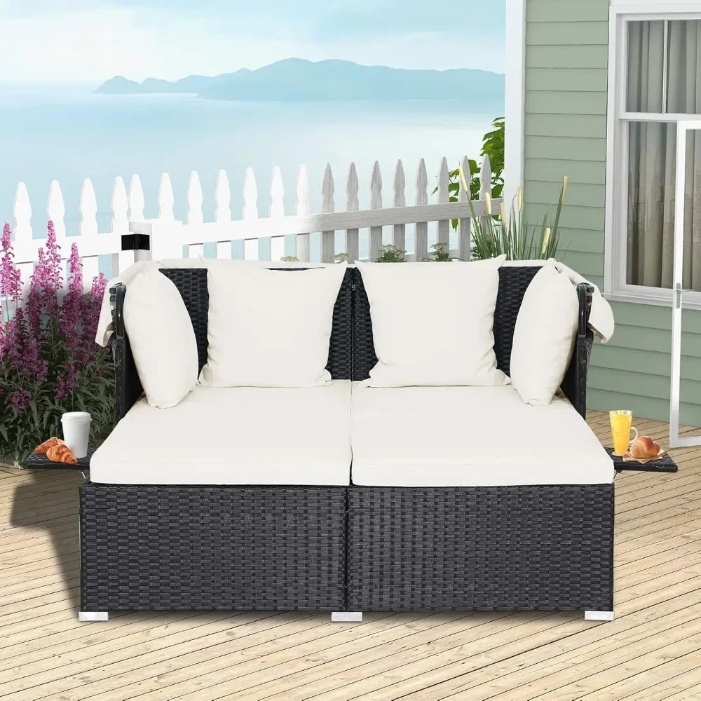Outdoor Wicker Daybed with Canopy and Cushions.jpg - Pet and Family Living 