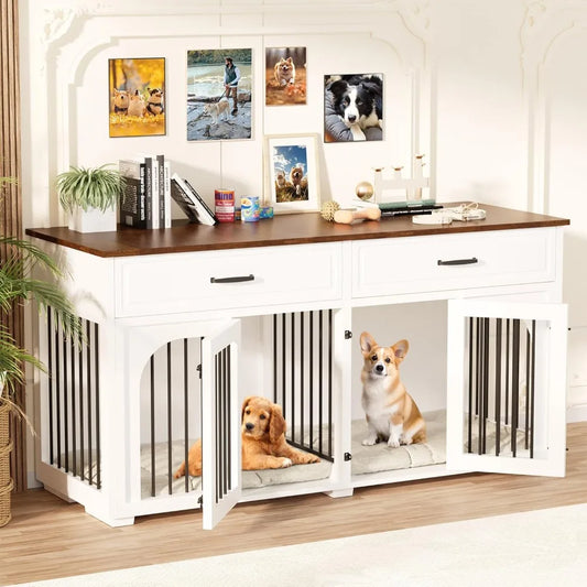 Elegant Wooden Dog Crate With Storage Drawers - Pet and Family Living 