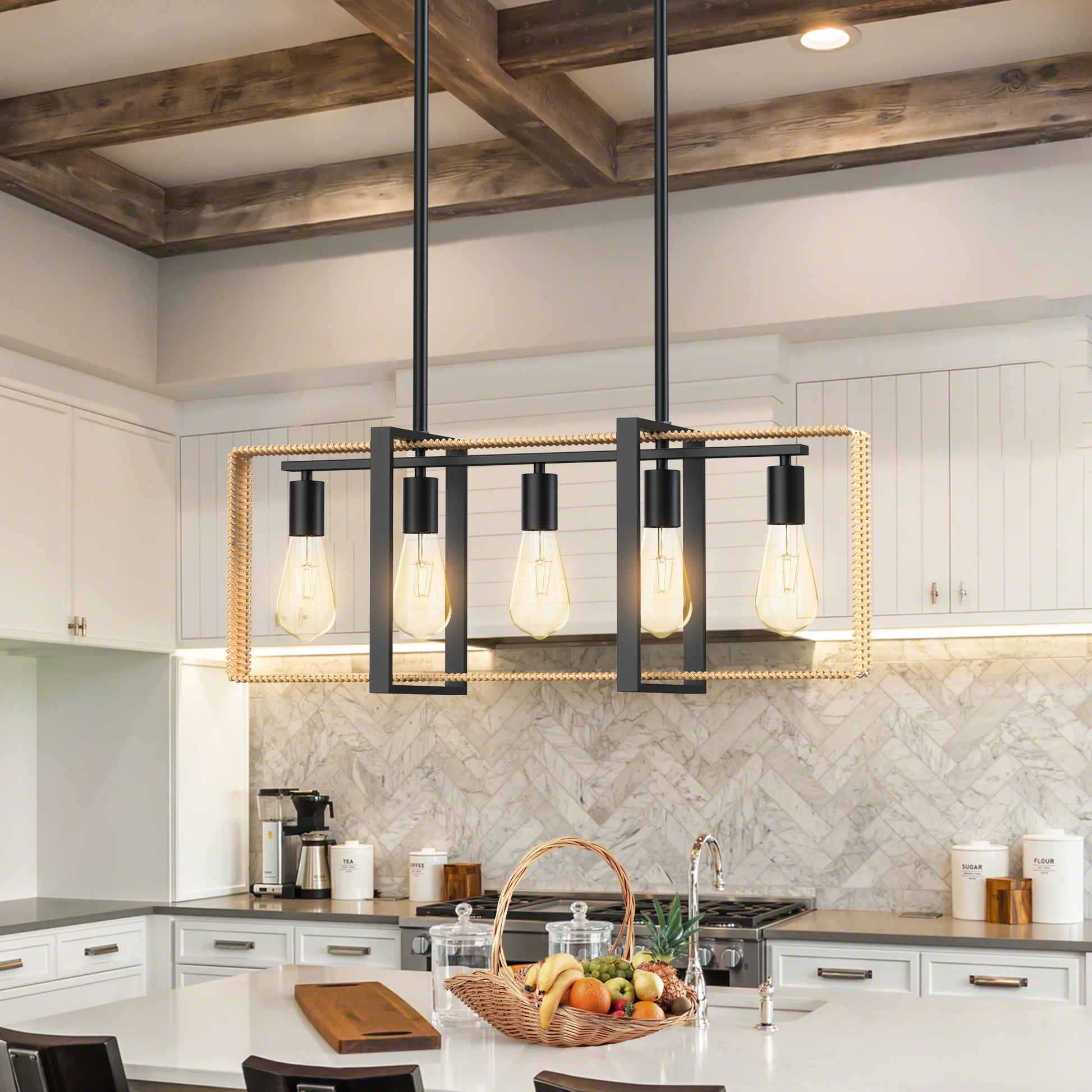 5 Lights Rattan Pendant Ceiling Fixture for Home Decor - Pet and Family Living 