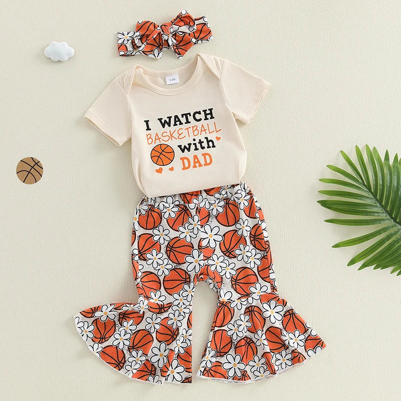 Infant Baby Girl Summer Basketball Print Romper Set - Pet and Family Living 