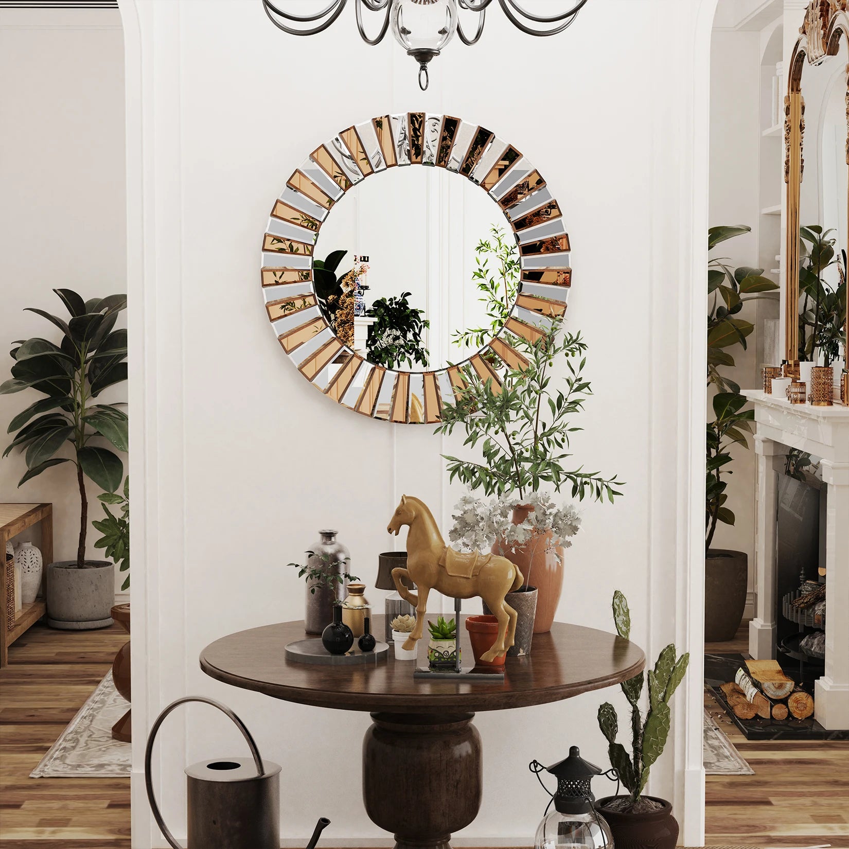 Sunburst Round Wall Mirror With Beveled Edge - Pet and Family Living 