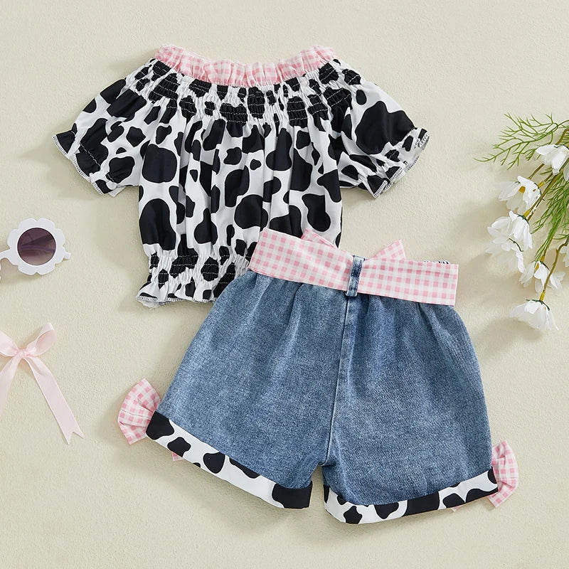 Girls Summer Outfit Leopard Print Top and Denim Shorts Set - Pet and Family Living 