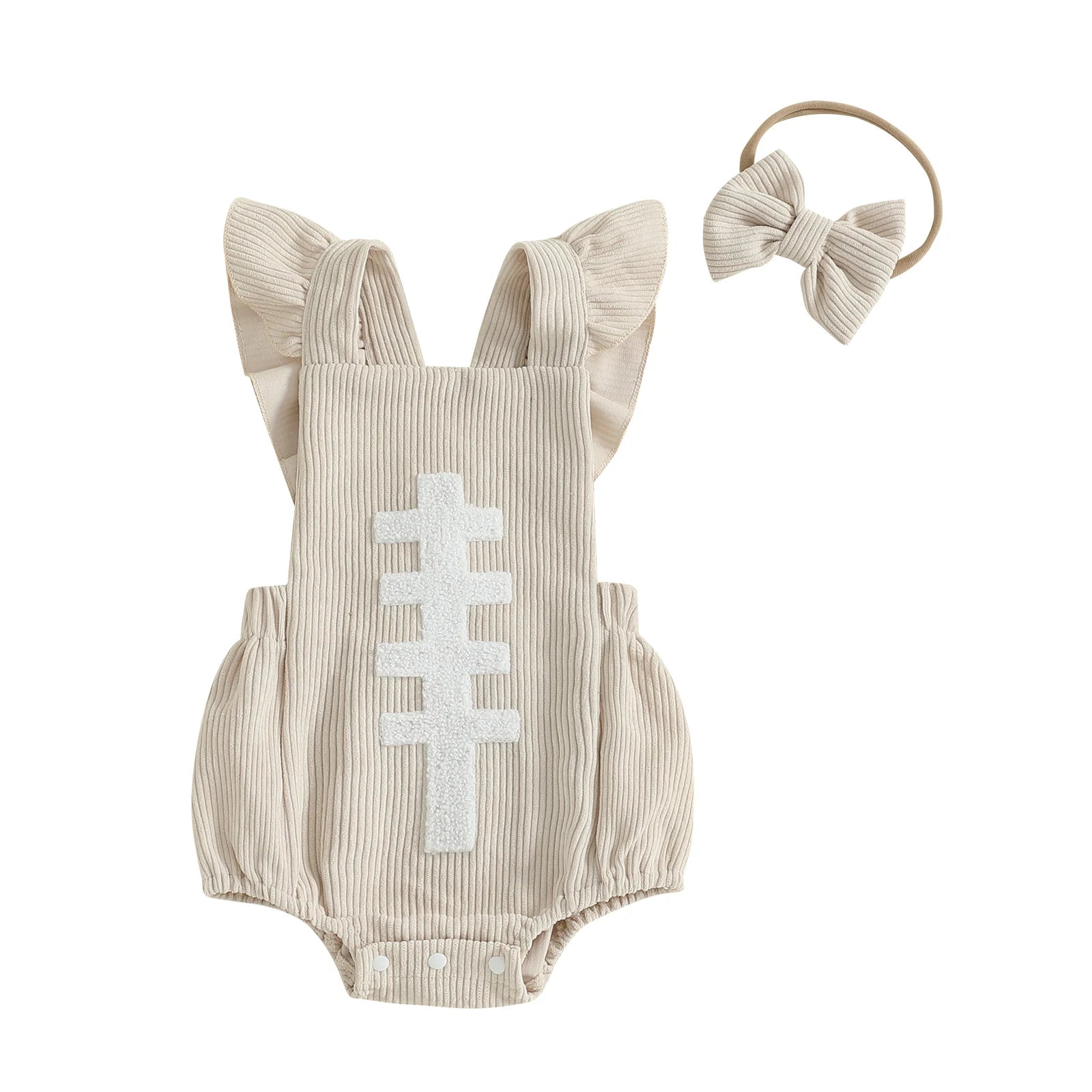 Baby Girl Fall Ruffle Football Romper and Headband - Pet and Family Living 