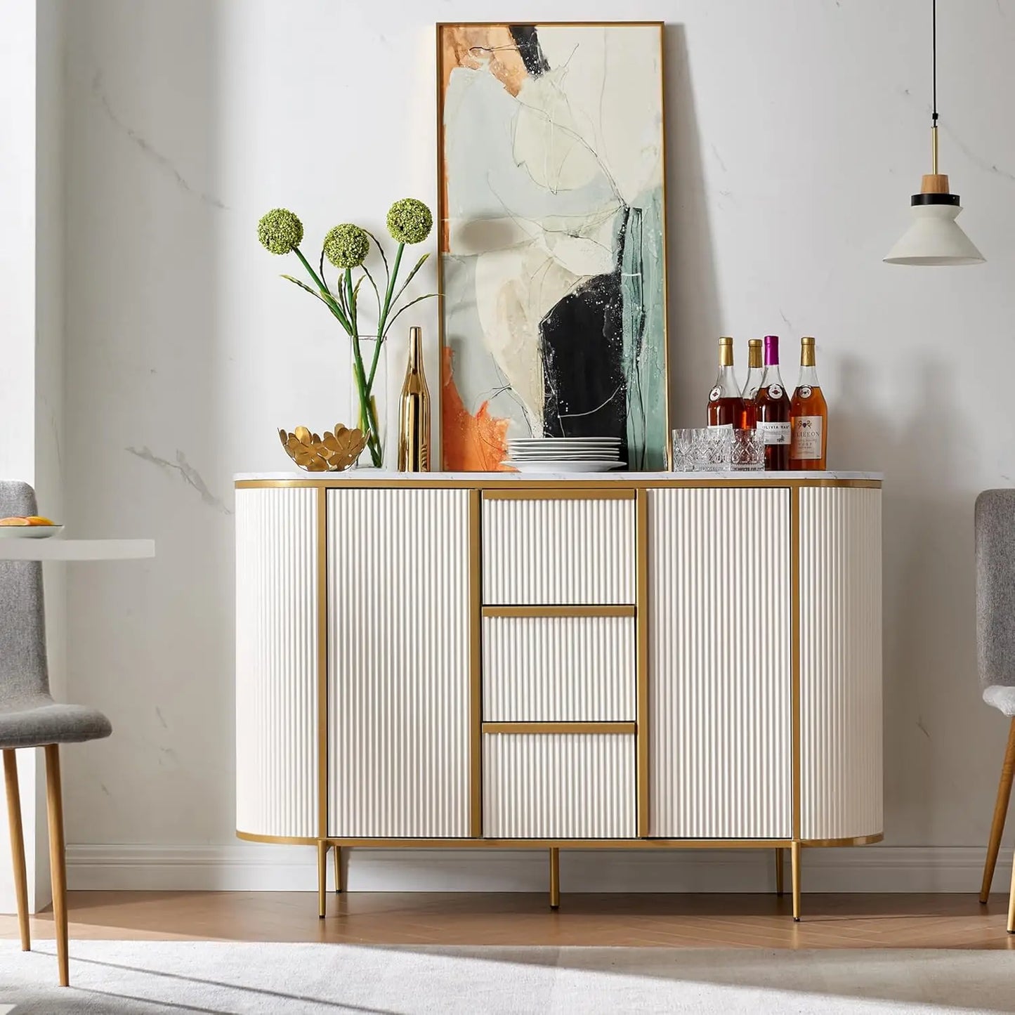 54" Fluted Sideboard Buffet Cabinet for Stylish Storage - Pet and Family Living 