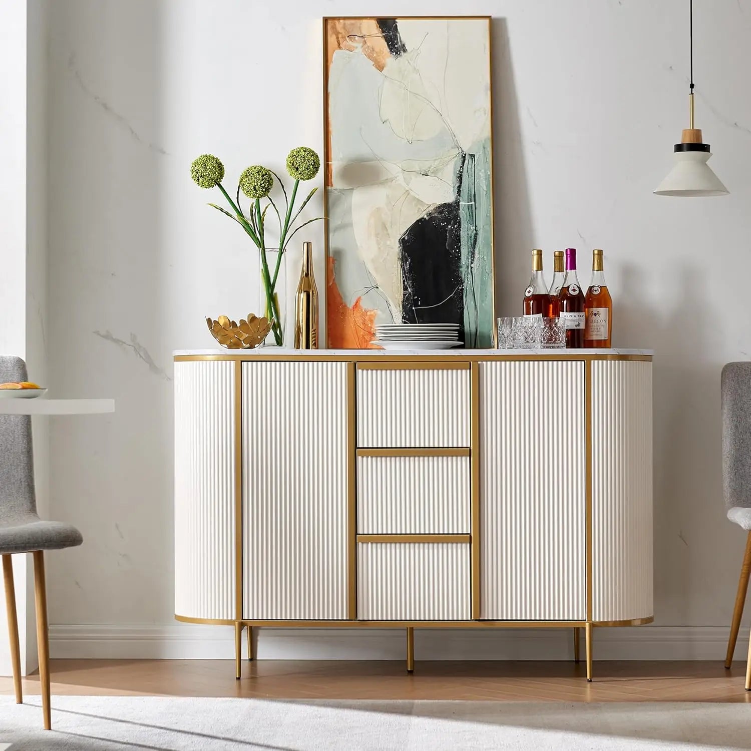 54" Fluted Sideboard Buffet Cabinet for Stylish Storage - Pet and Family Living 