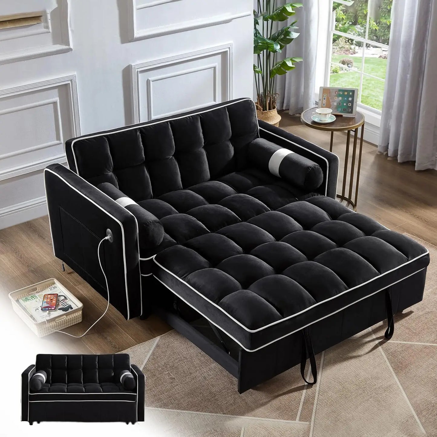 3 in 1 Pull Out Convertible Sofa Bed with USB Ports - Pet and Family Living 
