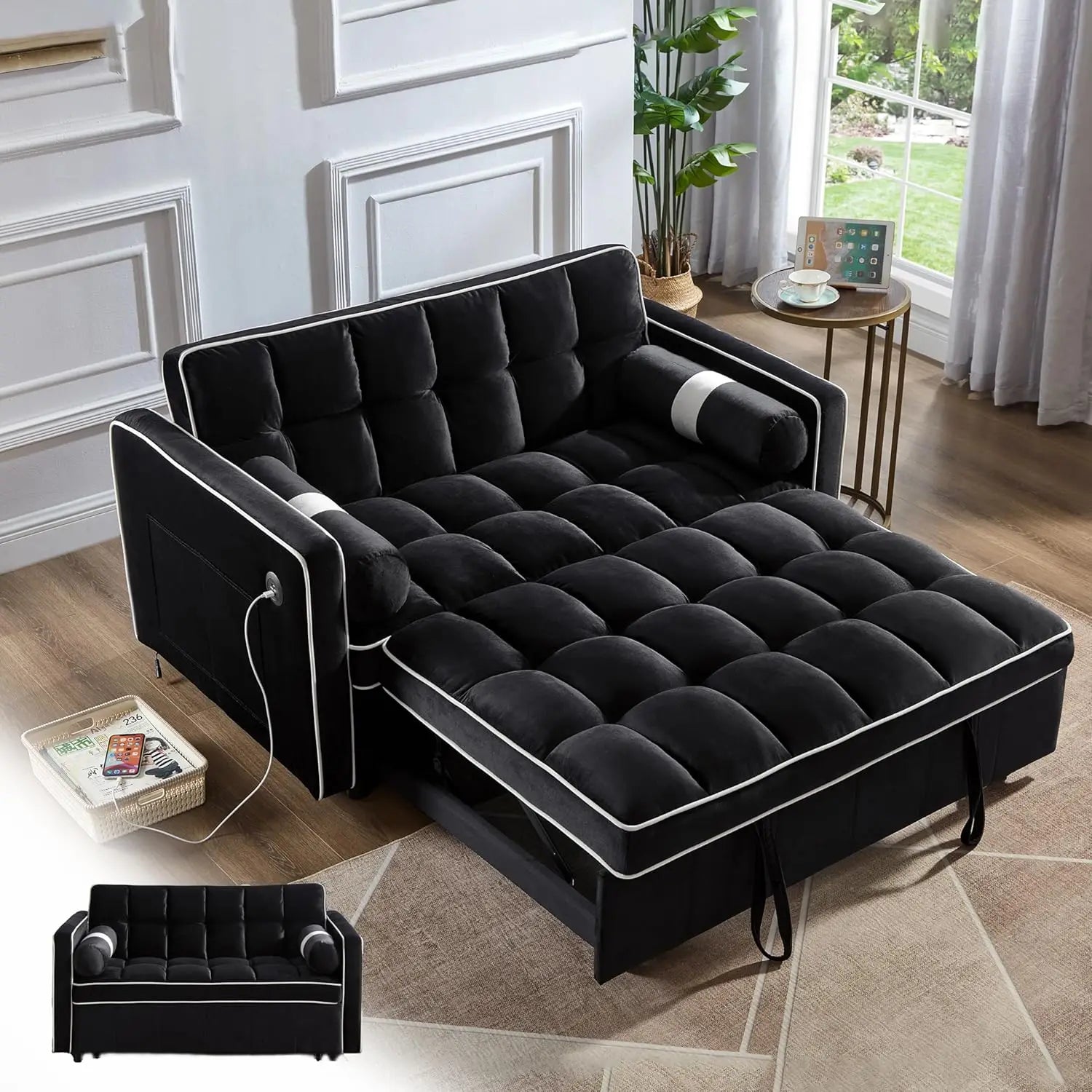 3 in 1 Pull Out Convertible Sofa Bed with USB Ports - Pet and Family Living 