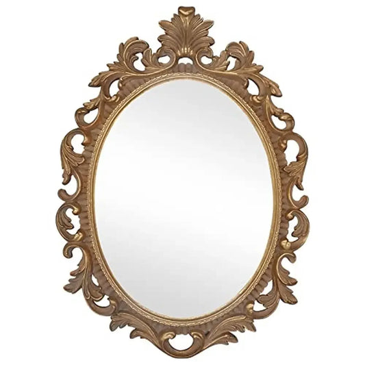 Baroque Oval Gold Resin Wall Mirror with Hooks - Pet and Family Living 