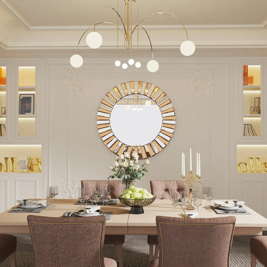 Sunburst Round Wall Mirror With Beveled Edge - Pet and Family Living 