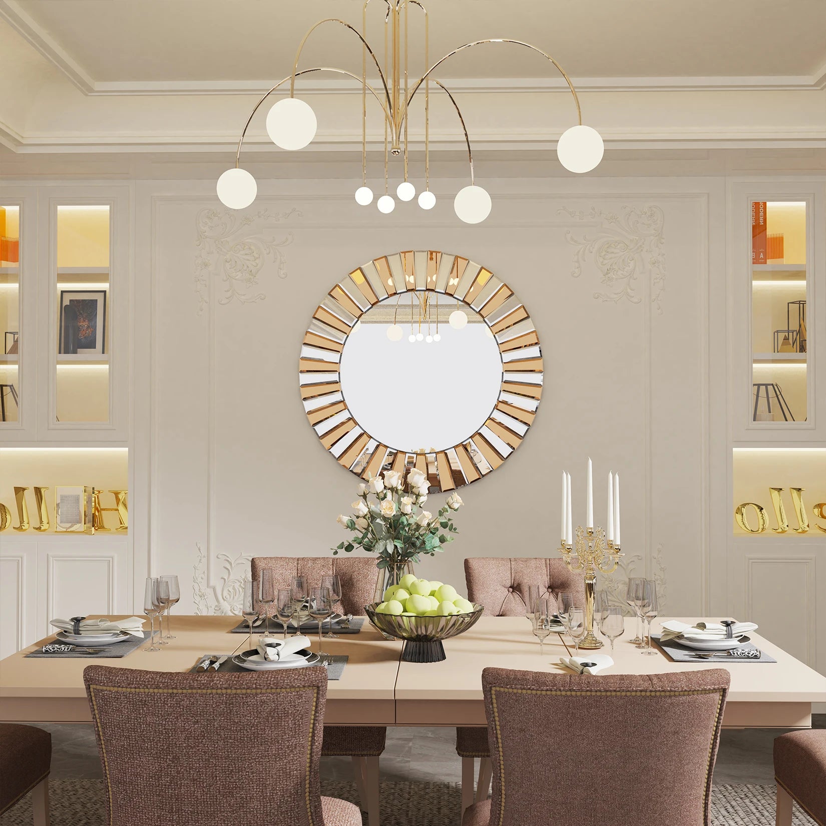 Round Sunburst Wall Mirror with Beveled Edge - Pet and Family Living 