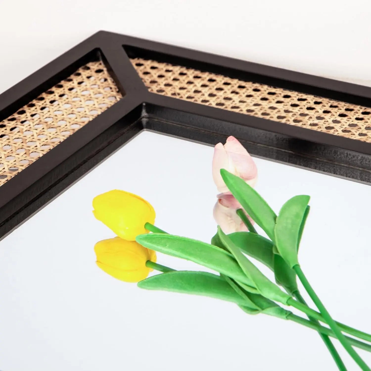 Bohemian Rattan Wall Mirror in Black 23.6 x 35.5 - Pet and Family Living 