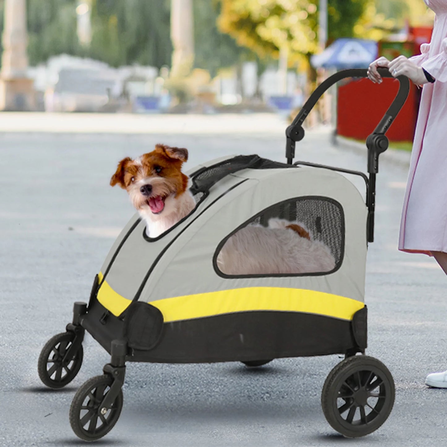 Portable Dog Stroller Foldable Cart with 4 Wheels - Pet and Family Living 