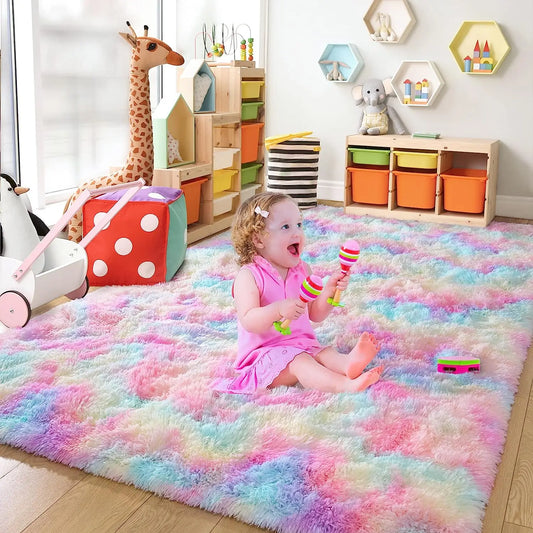 NOAHAS Soft Fluffy Rainbow Rugs for Girls Bedroom - Pet and Family Living 