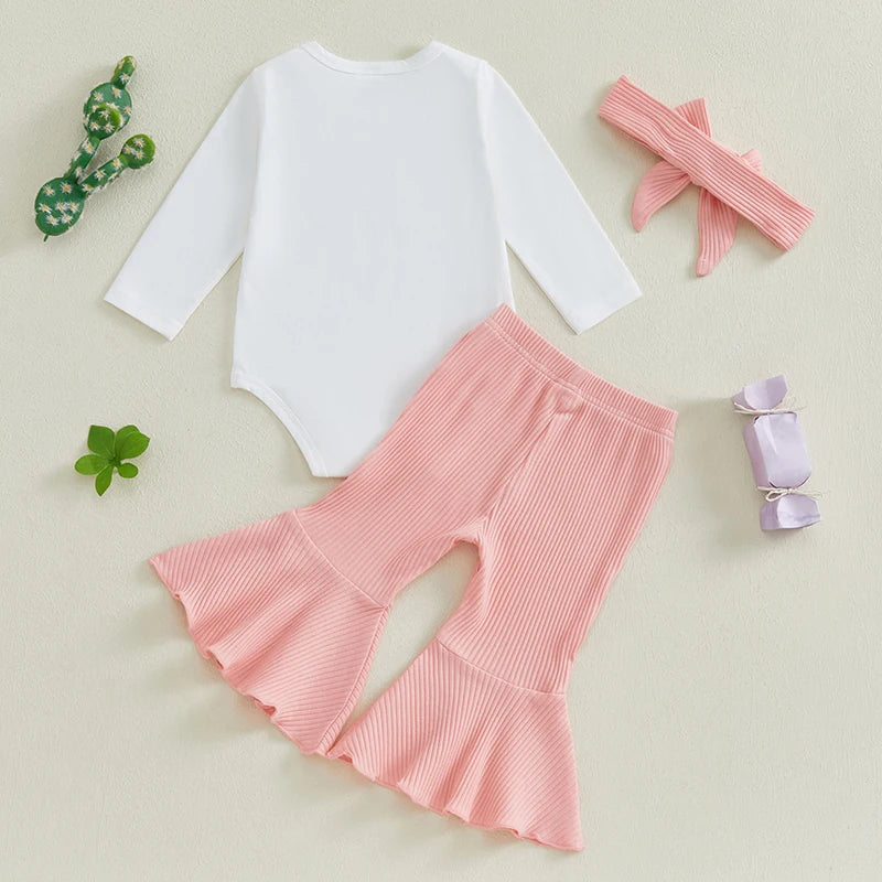 Baby Girls Bow Print Romper and Flare Pants Set - Pet and Family Living 