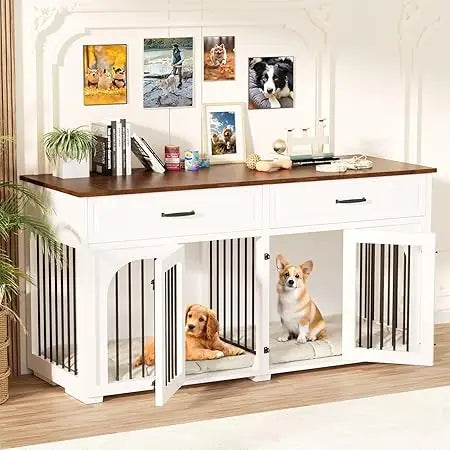 Elegant Wooden Dog Crate With Storage Drawers - Pet and Family Living 