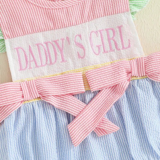 Adorable Baby Girls Romper with Flutter Sleeves Striped Design Cute Bows and Embroidered Letters - Perfect Summer Outfit for Little Ones - Pet and Family Living 