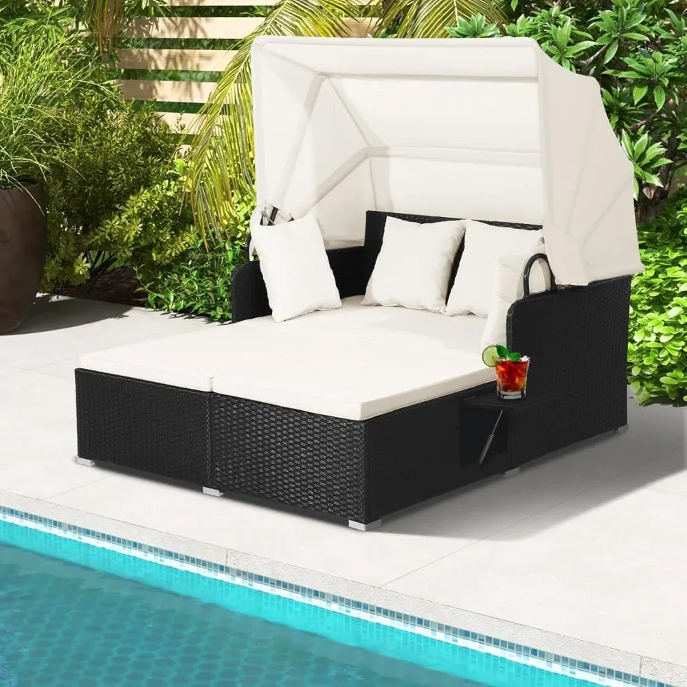 Outdoor Wicker Daybed with Canopy and Cushions.jpg - Pet and Family Living 