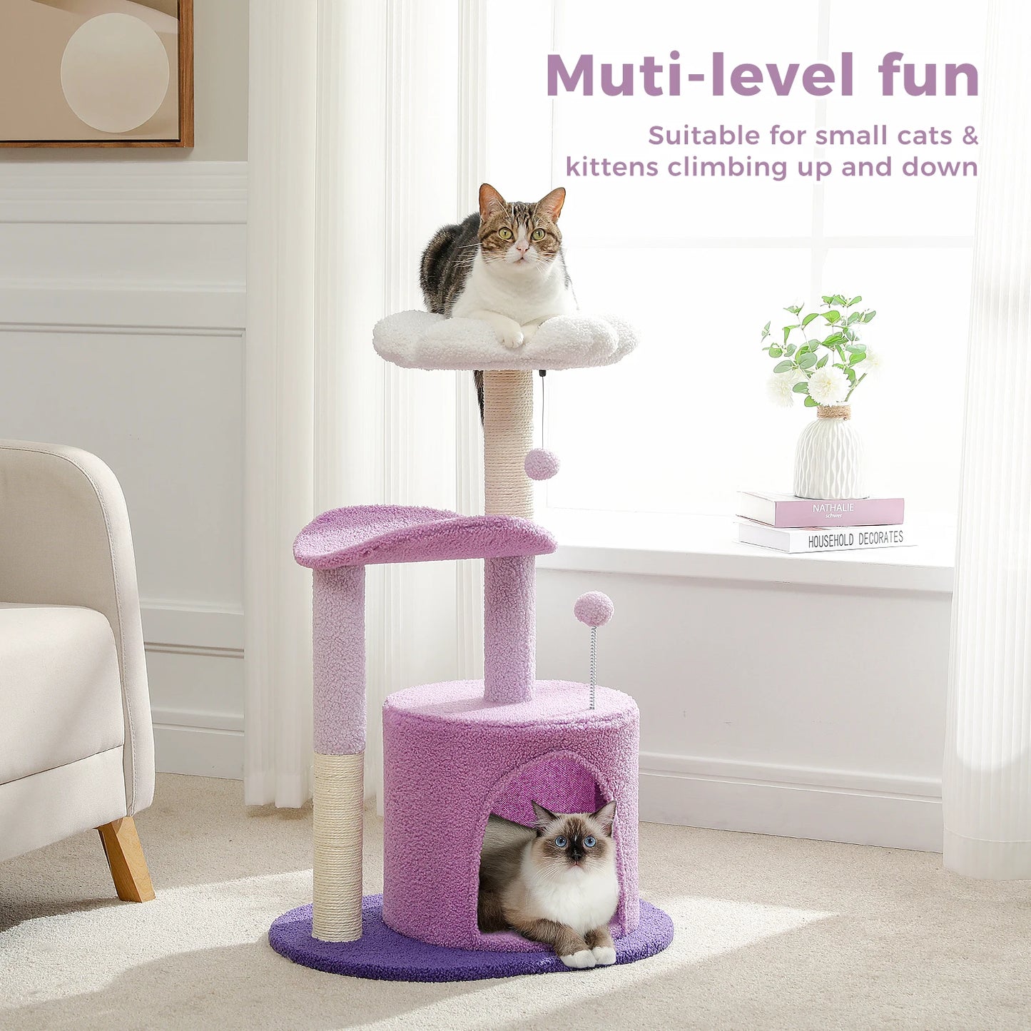 Flower Cat Tree with Plush Perches and Scratching Post - Pet and Family Living 