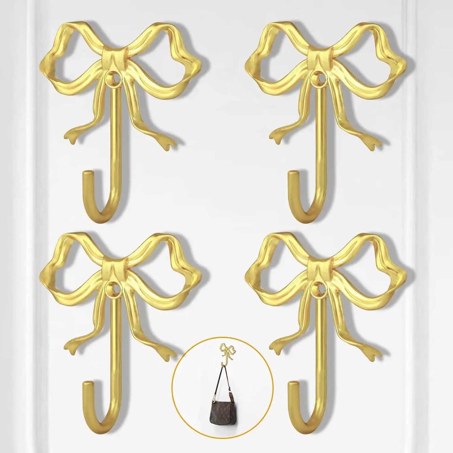 4 Pcs Large Gold Bow Wall Hooks for Home Decor - Pet and Family Living 