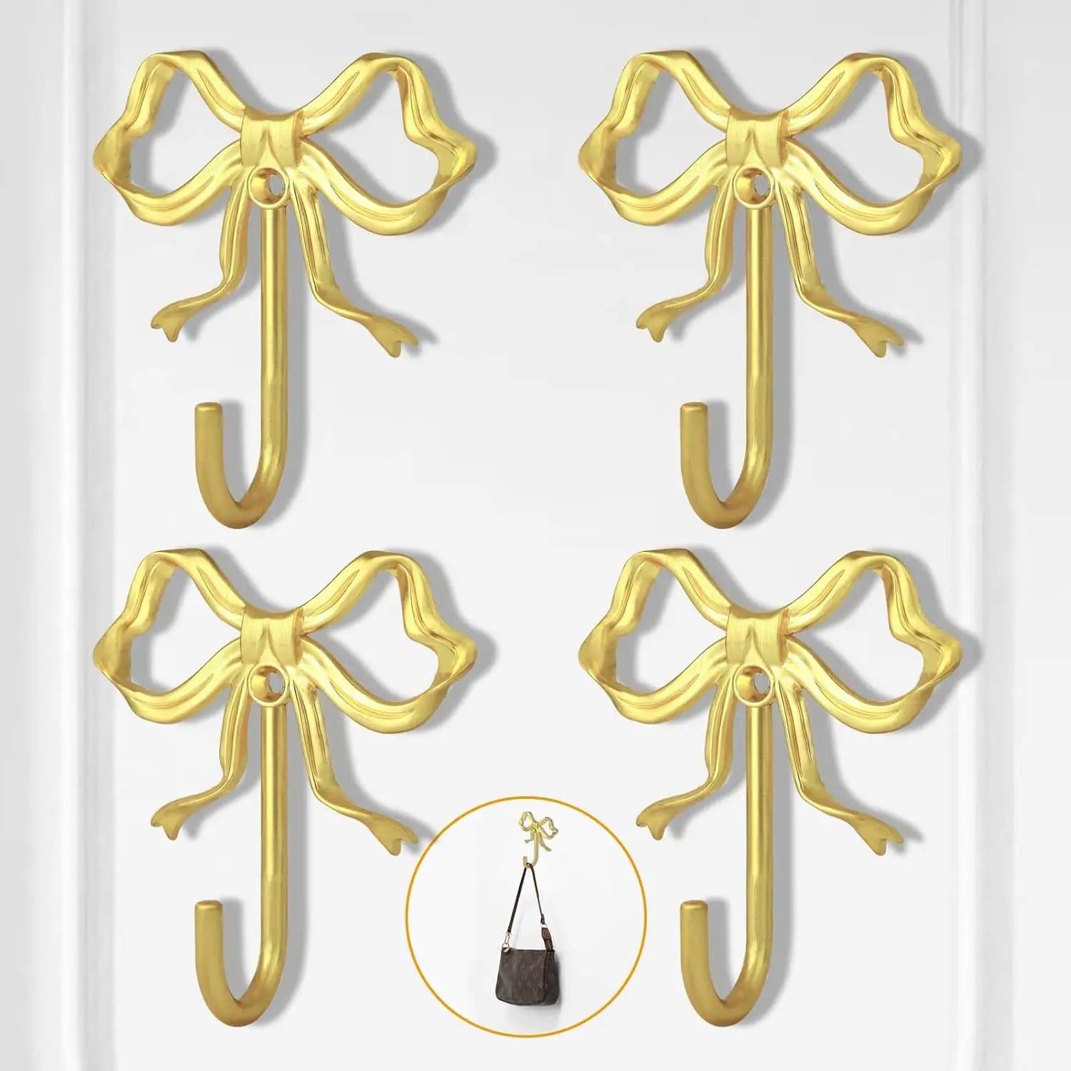 4 Pcs Large Gold Bow Wall Hooks for Home Decor - Pet and Family Living 