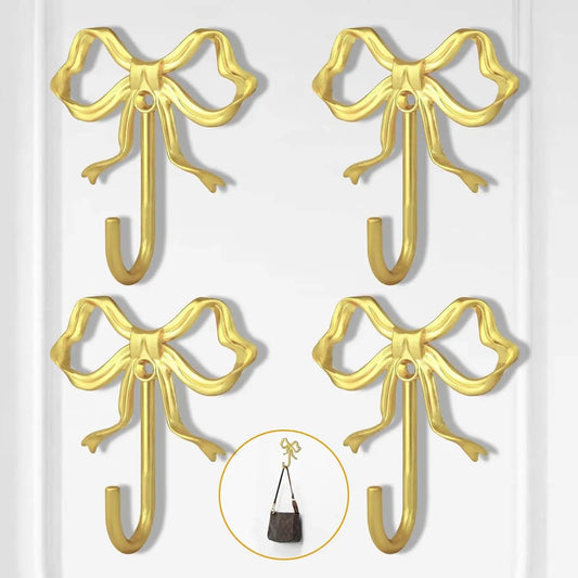 4 Pcs Large Gold Bow Wall Hooks for Home Decor - Pet and Family Living 