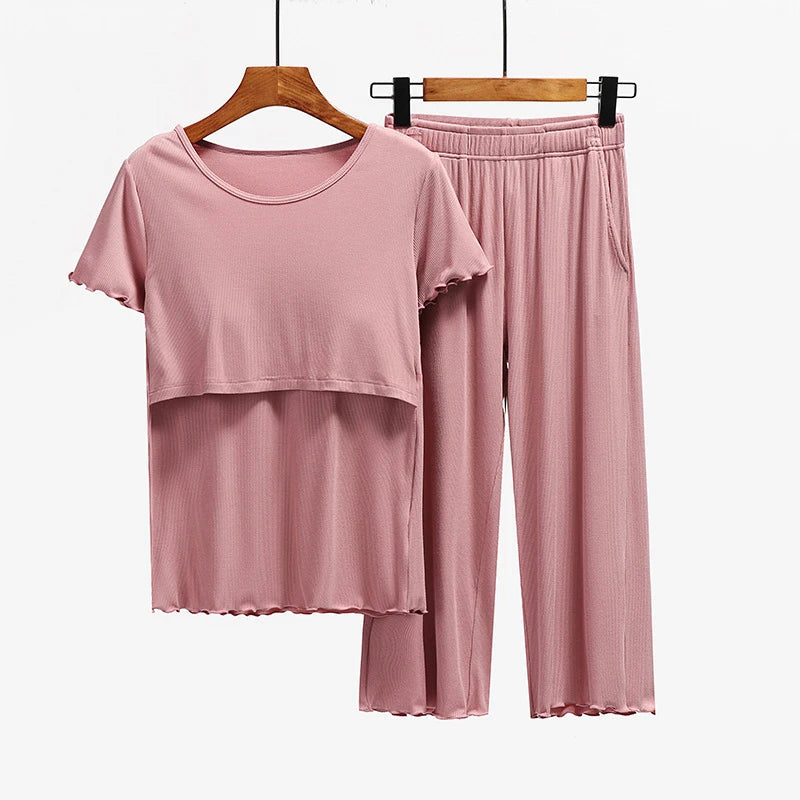 Maternity Nursing Sleepwear Set for Comfortable Breastfeeding - Pet and Family Living 