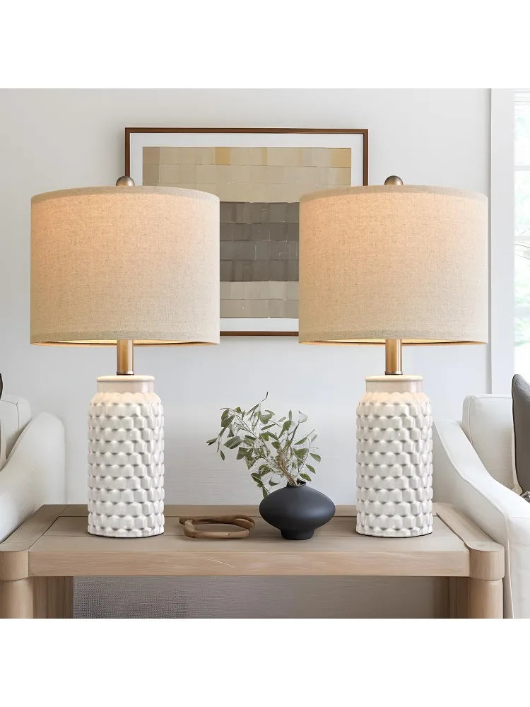 Modern White Ceramic Bedside Lamp Set of 2 - Pet and Family Living 