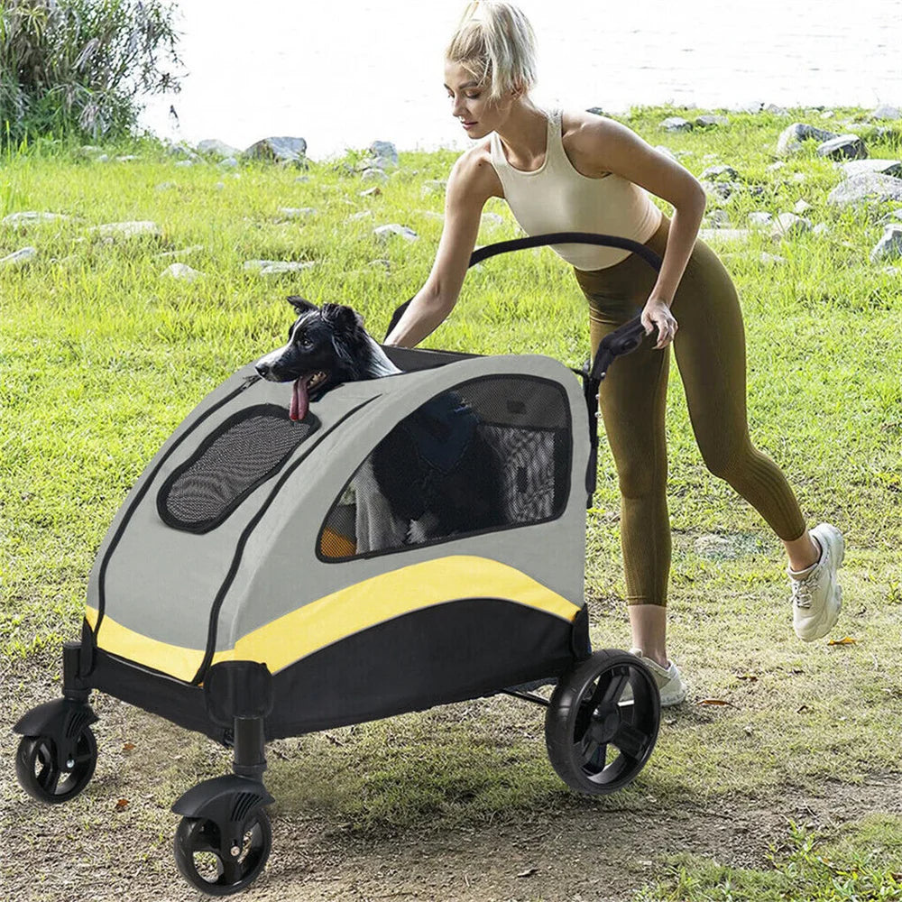 Portable Dog Stroller Foldable Cart with 4 Wheels - Pet and Family Living 