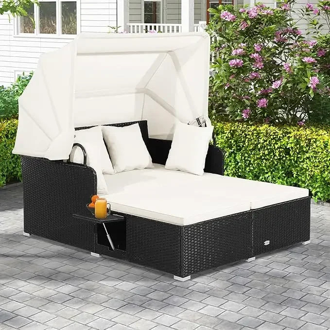 Outdoor Wicker Daybed with Canopy and Cushions.jpg - Pet and Family Living 