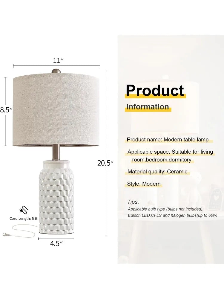 Modern White Ceramic Bedside Lamp Set of 2 - Pet and Family Living 