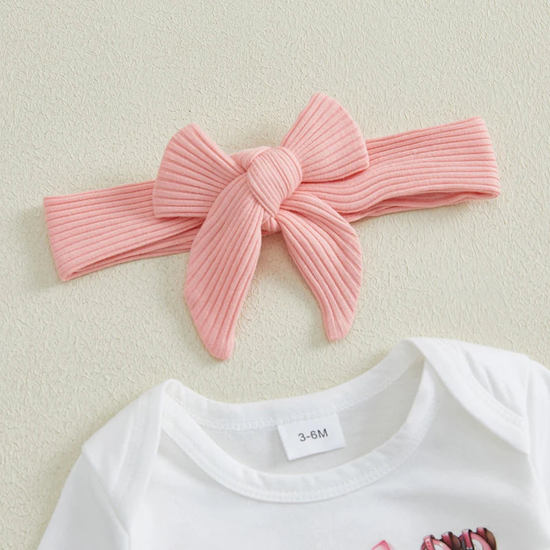 Baby Girls Bow Print Romper and Flare Pants Set - Pet and Family Living 