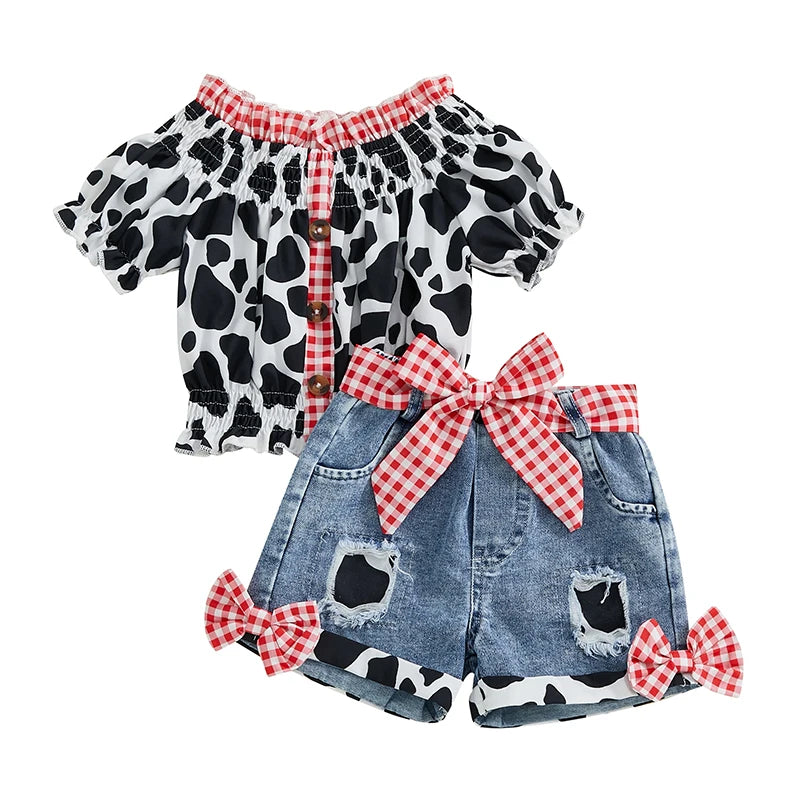 Girls Summer Outfit Leopard Print Top and Denim Shorts Set - Pet and Family Living 