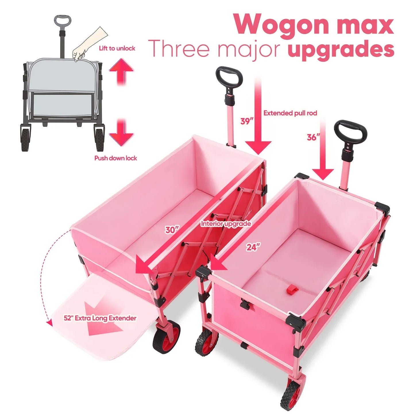 52 Inch Extender Collapsible Wagon Cart 330LBS Capacity - Pet and Family Living 