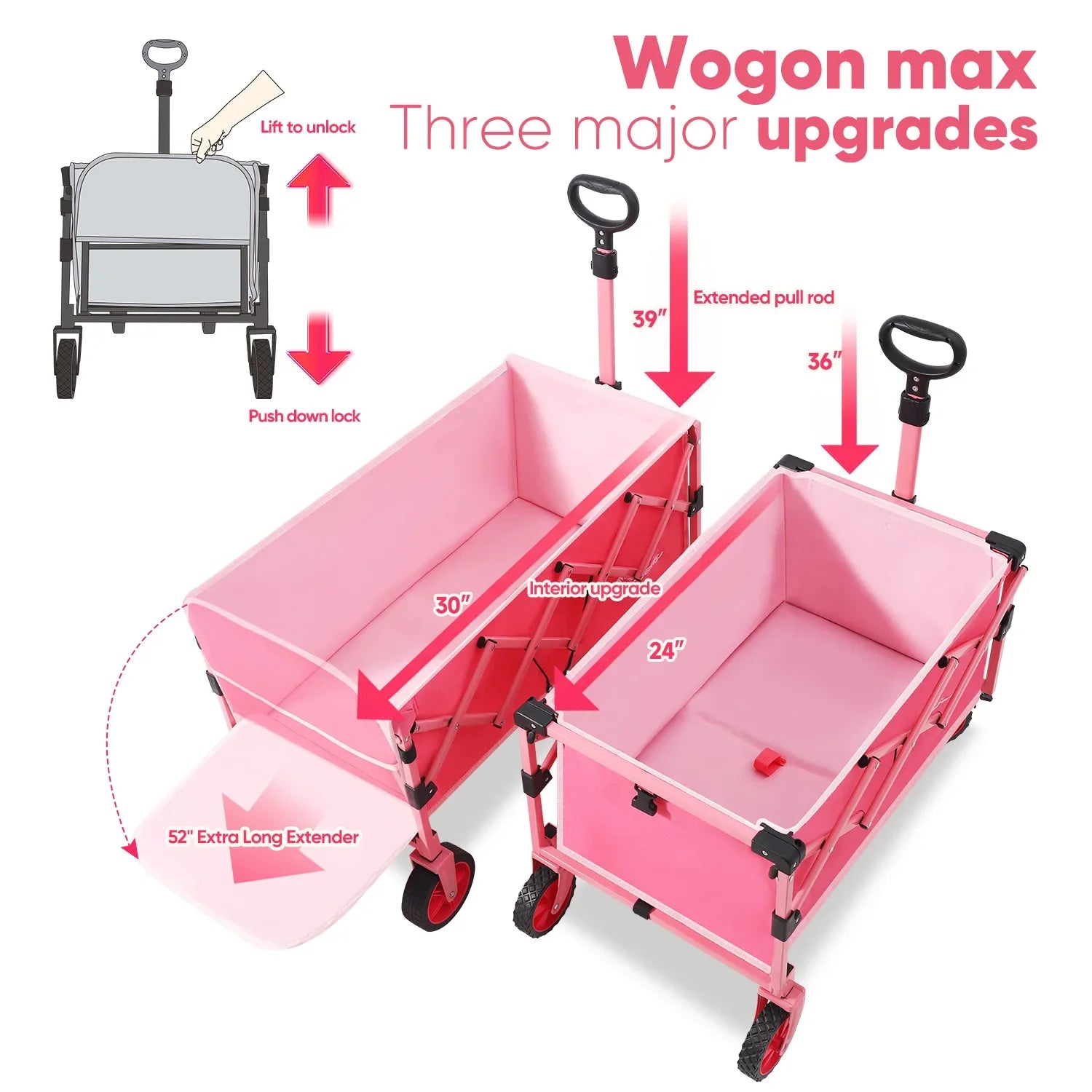 52 Inch Extender Collapsible Wagon Cart 330LBS Capacity - Pet and Family Living 